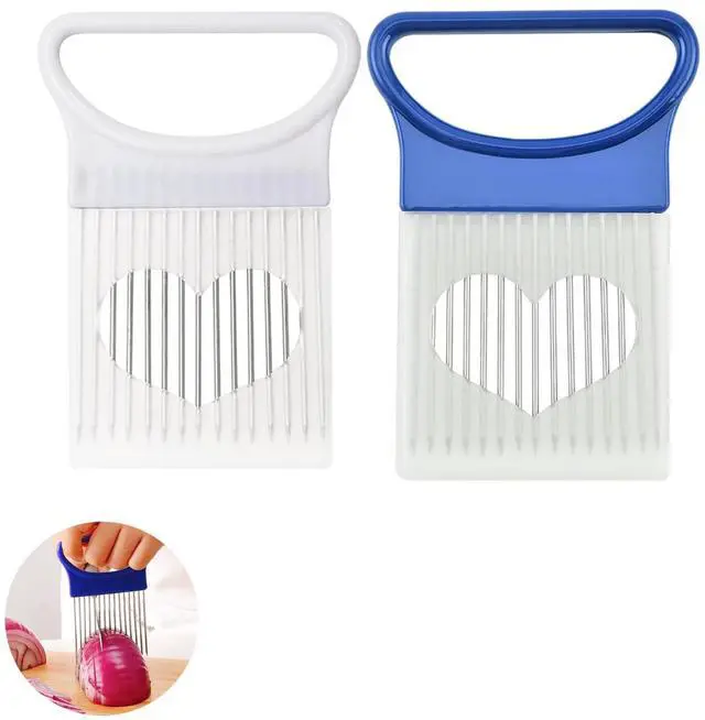 Main image of 2pcs Onion Holder Slicer with Cover Stainless Steel Onion Cutter Vegetable Chopper Tomato Potato Onion Slicer Food Slicer Assistant Tool for Lemon Avocados Vegetables Fruit Meat