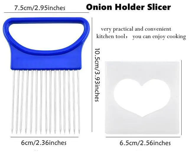 Alt view image 2 of 7 - 2pcs Onion Holder Slicer with Cover Stainless Steel Onion Cutter Vegetable Chopper Tomato Potato Onion Slicer Food Slicer Assistant Tool for Lemon Avocados Vegetables Fruit Meat