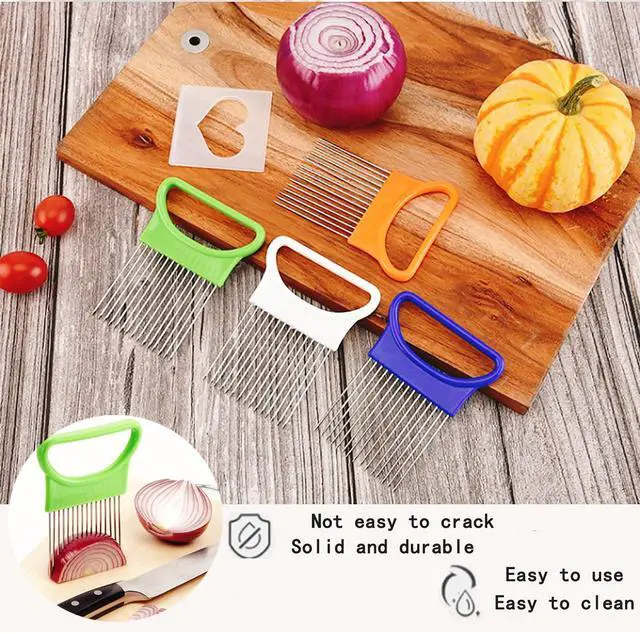 Alt view image 4 of 7 - 2pcs Onion Holder Slicer with Cover Stainless Steel Onion Cutter Vegetable Chopper Tomato Potato Onion Slicer Food Slicer Assistant Tool for Lemon Avocados Vegetables Fruit Meat