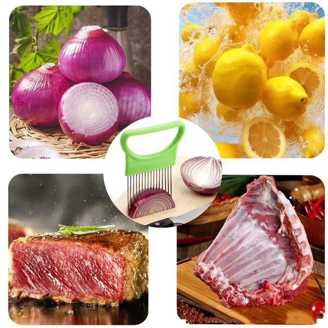 Alt view image 7 of 7 - 2pcs Onion Holder Slicer with Cover Stainless Steel Onion Cutter Vegetable Chopper Tomato Potato Onion Slicer Food Slicer Assistant Tool for Lemon Avocados Vegetables Fruit Meat
