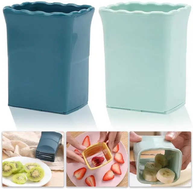 Main image of Piece Fruit Slicer Set, Stainless Steel, Mini Cup Slicer, Quick Salad Maker, Creative Kitchen Gadget (Navy Blue + Cyan)