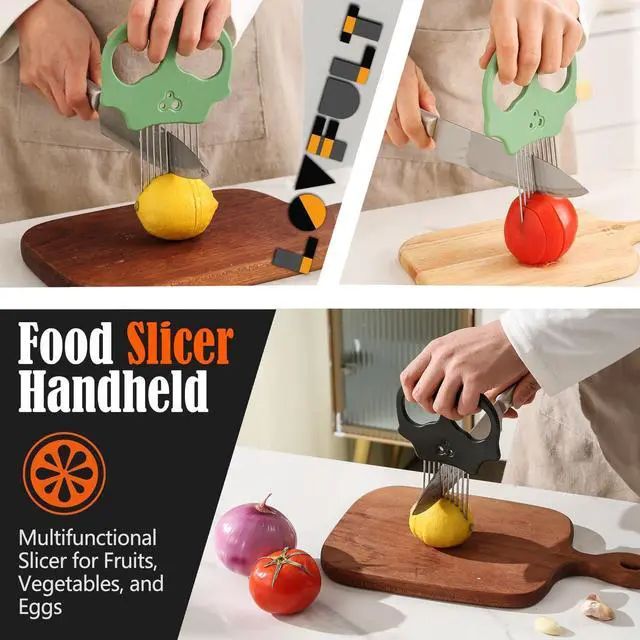 Alt view image 2 of 6 - Stainless Steel Onion Cutter Multi-Function Vegetable Cutter & Herb Stripper for Avocados, Eggs, Tomatoes, Potatoes (Green)