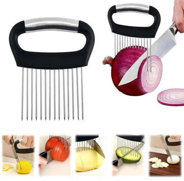 Main image of Holder for Slicing,1PCS Stainless Steel Onion Slicer Holder,Onions Cutter,Vegetable Chopper,Lemon Slicer,Food Slicer Assistant Tool for Tomato,Potato,Avocados,Eggs,Fruit and Meat,Kitchen Gadgets