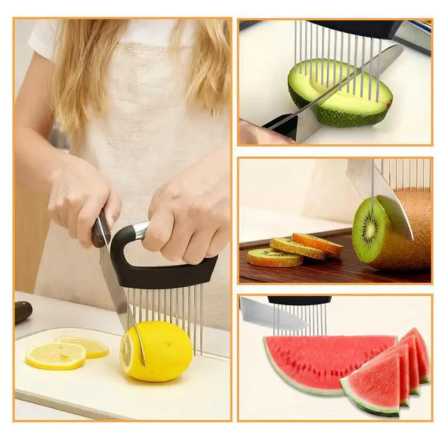 Alt view image 6 of 7 - Holder for Slicing,1PCS Stainless Steel Onion Slicer Holder,Onions Cutter,Vegetable Chopper,Lemon Slicer,Food Slicer Assistant Tool for Tomato,Potato,Avocados,Eggs,Fruit and Meat,Kitchen Gadgets