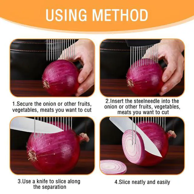 Alt view image 3 of 7 - Holder for Slicing,1PCS Stainless Steel Onion Slicer Holder,Onions Cutter,Vegetable Chopper,Lemon Slicer,Food Slicer Assistant Tool for Tomato,Potato,Avocados,Eggs,Fruit and Meat,Kitchen Gadgets