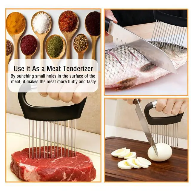 Alt view image 7 of 7 - Holder for Slicing,1PCS Stainless Steel Onion Slicer Holder,Onions Cutter,Vegetable Chopper,Lemon Slicer,Food Slicer Assistant Tool for Tomato,Potato,Avocados,Eggs,Fruit and Meat,Kitchen Gadgets