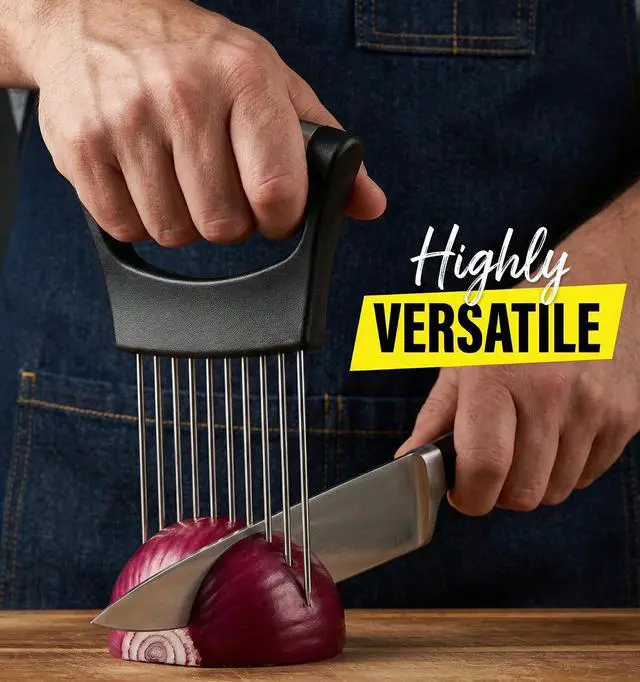Alt view image 5 of 7 - Holder for Slicing 2026, Stainless Steel Onion Slicer & Cutter with Finger Guard, Ergonomic Anti-Slip Handle, Multi-Use Kitchen Tool for Tomato, Potato, Avocado, Egg, Lemon & Meat