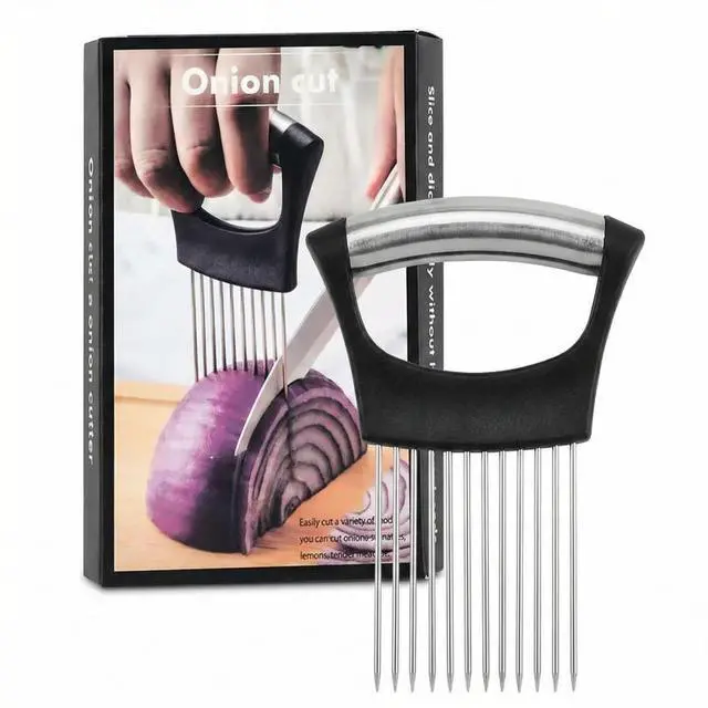 Alt view image 7 of 7 - Holder for Slicing 2026, Stainless Steel Onion Slicer & Cutter with Finger Guard, Ergonomic Anti-Slip Handle, Multi-Use Kitchen Tool for Tomato, Potato, Avocado, Egg, Lemon & Meat