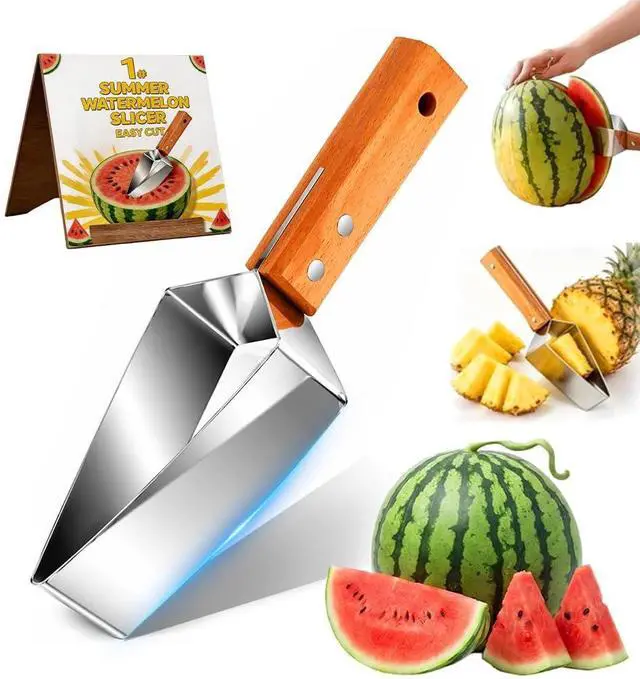 Main image of Watermelon Slicer Cutter Tool Knife Triangle Melon Stainless Steel Water Cut Cantaloupe Chunks Generic Fruit One Second Simply Fork Wedge Round Triangular 2026 New Wooden Handle