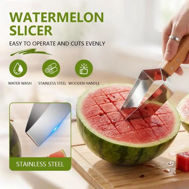 Alt view image 2 of 7 - Watermelon Slicer Cutter Tool Knife Triangle Melon Stainless Steel Water Cut Cantaloupe Chunks Generic Fruit One Second Simply Fork Wedge Round Triangular 2026 New Wooden Handle