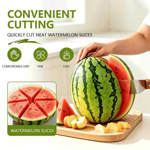 Alt view image 3 of 7 - Watermelon Slicer Cutter Tool Knife Triangle Melon Stainless Steel Water Cut Cantaloupe Chunks Generic Fruit One Second Simply Fork Wedge Round Triangular 2026 New Wooden Handle