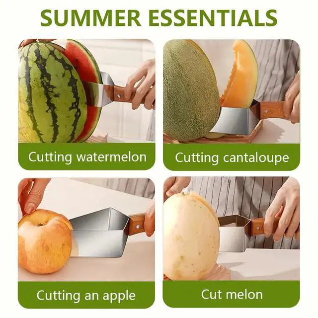 Alt view image 5 of 7 - Watermelon Slicer Cutter Tool Knife Triangle Melon Stainless Steel Water Cut Cantaloupe Chunks Generic Fruit One Second Simply Fork Wedge Round Triangular 2026 New Wooden Handle