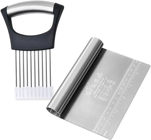 Main image of Bench Scraper Dough Chopper Onion Holder for Slicing Slicer Onion Cutter with Protective Cover and Anti-Slip Handle Stainless Steel Chopper for Potato, Tomato, Avocados, Eggs, Vegetable, Onions