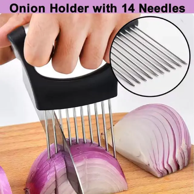Alt view image 4 of 7 - Holder for Slicing, Large Onion Cutter Vegetable Chopper,Stainless Steel Lemon Slicer with 14 Needles,Kitchen Chopper Slicing Assistant Tool for Tomato Potato Avocados Eggs Meat Chopper