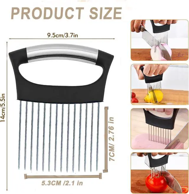 Alt view image 2 of 7 - Holder for Slicing, Large Onion Cutter Vegetable Chopper,Stainless Steel Lemon Slicer with 14 Needles,Kitchen Chopper Slicing Assistant Tool for Tomato Potato Avocados Eggs Meat Chopper