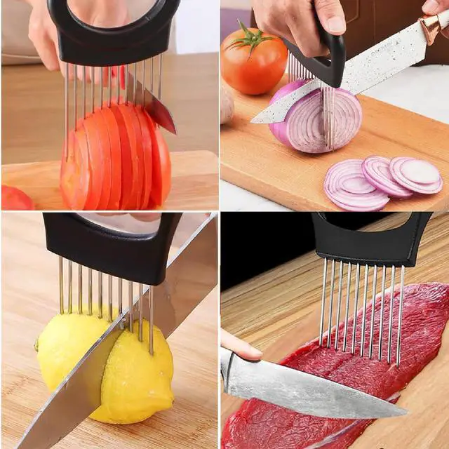Alt view image 6 of 7 - Holder for Slicing, Large Onion Cutter Vegetable Chopper,Stainless Steel Lemon Slicer with 14 Needles,Kitchen Chopper Slicing Assistant Tool for Tomato Potato Avocados Eggs Meat Chopper