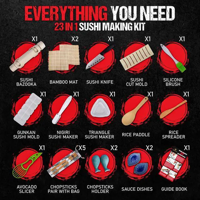 Alt view image 2 of 7 - Sushi Making Kit, 22-in-1 Sushi Bazooka Sushi Roller bamboo sushi rolling mat Includes Avocado Slicer, Sushi Knife, Sushi Mold, Chopsticks, DIY Kit Tool Sushi making set for Beginners