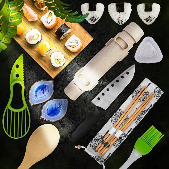 Alt view image 3 of 7 - Sushi Making Kit, 22-in-1 Sushi Bazooka Sushi Roller bamboo sushi rolling mat Includes Avocado Slicer, Sushi Knife, Sushi Mold, Chopsticks, DIY Kit Tool Sushi making set for Beginners