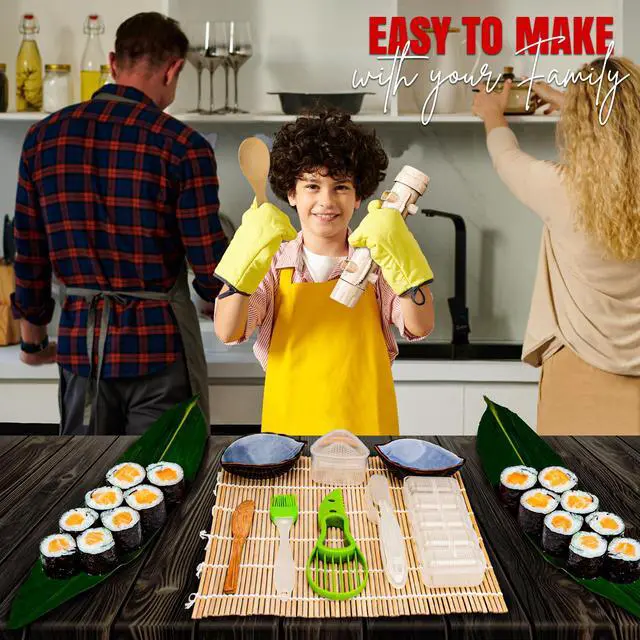 Alt view image 7 of 7 - Sushi Making Kit, 22-in-1 Sushi Bazooka Sushi Roller bamboo sushi rolling mat Includes Avocado Slicer, Sushi Knife, Sushi Mold, Chopsticks, DIY Kit Tool Sushi making set for Beginners