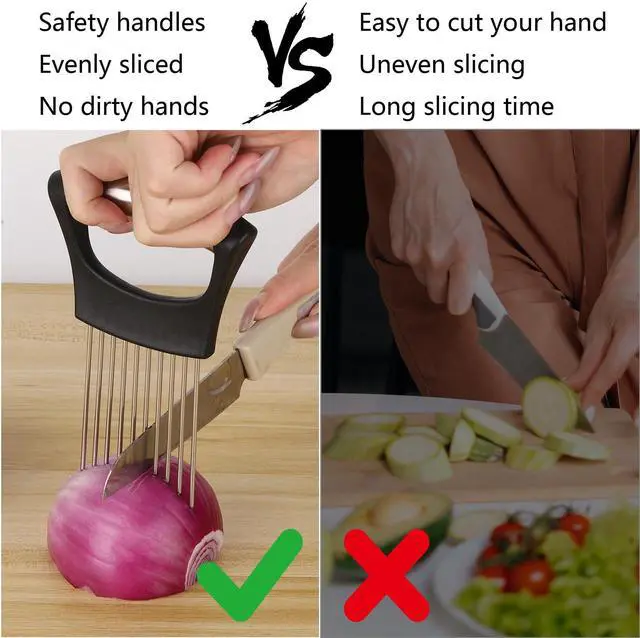 Alt view image 2 of 7 - 3 Pcs Onion Slicer Holder, All purpose Food Slicer Assistant Tool for Cucumber, Tomato, Potato, Egg, Avocados, Fruit Lemon and Meat