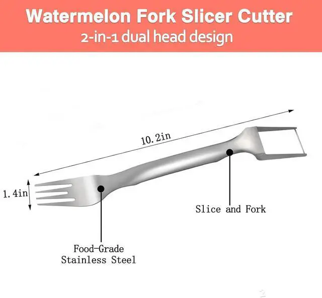 Alt view image 3 of 7 - 2-in-1 Stainless Steel Fruit Cutter, Watermelon Cutter, Dual Head Watermelon Fork Slicer Tool, Summer Fruit Cutting Kitchen Gadget