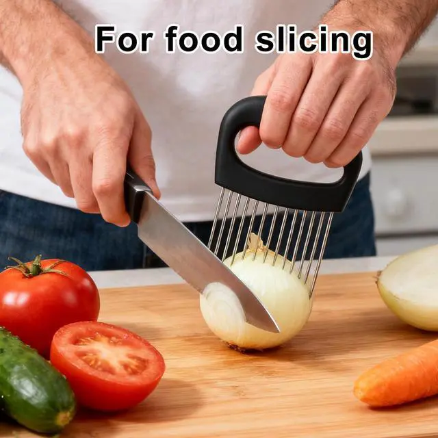 Alt view image 6 of 7 - Holder for Slicing, Extra-Large Stainless Steel Tomato and Potato Slicer with 16 Long Needles Versatile Food Slice Holder Home Kitchen Tool for Meat Onion Tomato Potato