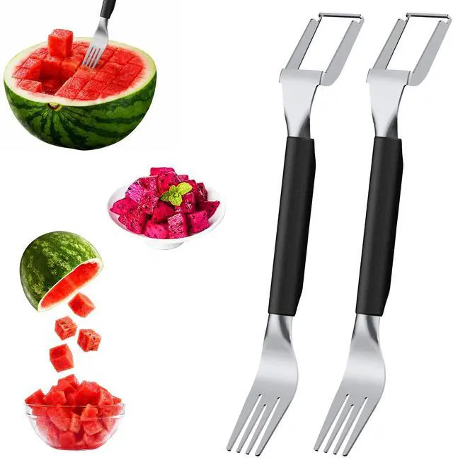 Main image of 2-in-1 Stainless Steel Watermelon Cutter, Dual Head Fruit Slicer Fork, Summer Kitchen Gadget for Home