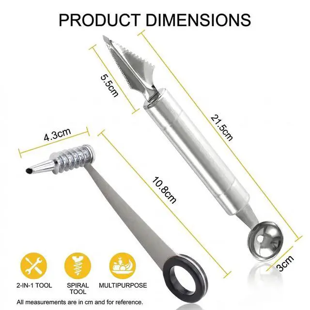 Alt view image 2 of 6 - 2 Pcs Potato Spiral Cutter And V Shape Fruit Carving Tool,Stainless Steel Spiral Potato Cutter,Vegetable Spiralizer,cucumber slicer,Fruit Cutter Shapes,For Potatoes Slicing Or Melon Engraving