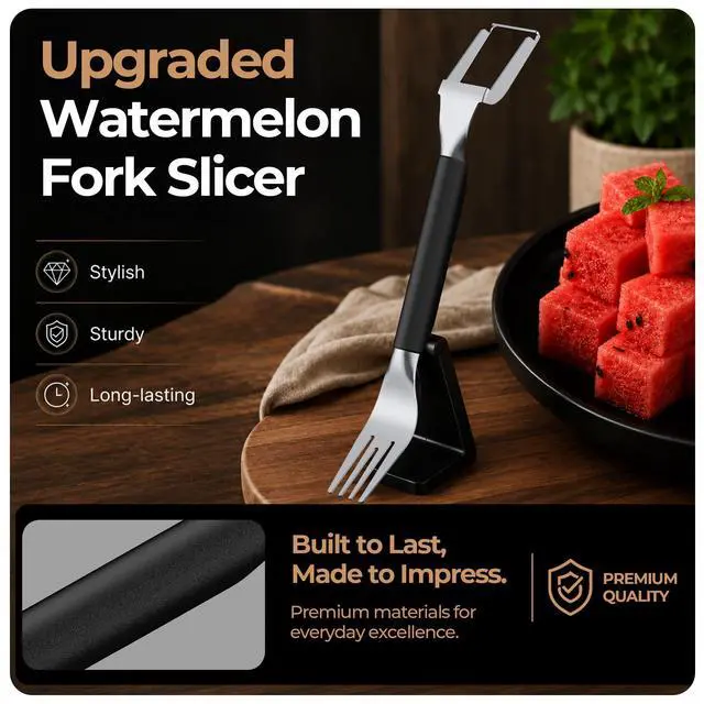 Alt view image 2 of 7 - 2-in-1 Stainless Steel Watermelon Cutter, Dual Head Fruit Slicer Fork, Summer Kitchen Gadget for Home
