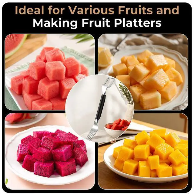 Alt view image 6 of 7 - 2-in-1 Stainless Steel Watermelon Cutter, Dual Head Fruit Slicer Fork, Summer Kitchen Gadget for Home