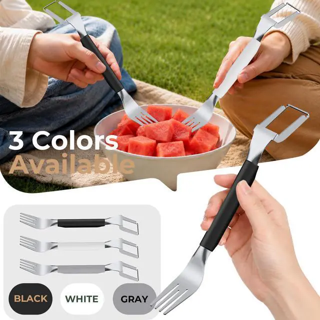 Alt view image 7 of 7 - 2-in-1 Stainless Steel Watermelon Cutter, Dual Head Fruit Slicer Fork, Summer Kitchen Gadget for Home
