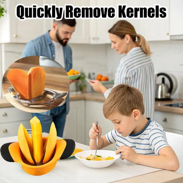 Alt view image 4 of 6 - 2 Packs Mango Slicer Stainless Steel Fruit Tool for Large/Small Mangoes - Family-Friendly Effortless Pitting for Homemade Smoothies, Salads & Desserts