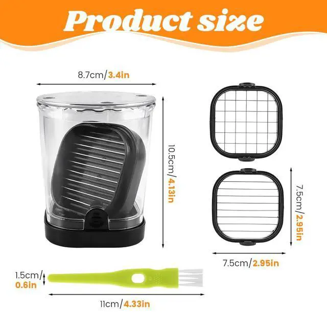 Alt view image 3 of 7 - 2-in-1 Fruit Slicer & Dicer, Detachable Strawberry Cutter with Lid, Fruit Cup Slicers with Push Plate, Kitchen Gadget for Egg, Bananas, Cucumbers, Mushrooms, Vegetable Cutter, 2 Blades