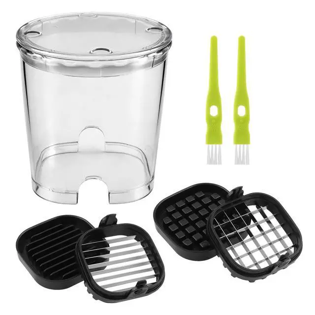 Alt view image 4 of 7 - 2-in-1 Fruit Slicer & Dicer, Detachable Strawberry Cutter with Lid, Fruit Cup Slicers with Push Plate, Kitchen Gadget for Egg, Bananas, Cucumbers, Mushrooms, Vegetable Cutter, 2 Blades