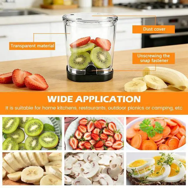 Alt view image 7 of 7 - 2-in-1 Fruit Slicer & Dicer, Detachable Strawberry Cutter with Lid, Fruit Cup Slicers with Push Plate, Kitchen Gadget for Egg, Bananas, Cucumbers, Mushrooms, Vegetable Cutter, 2 Blades