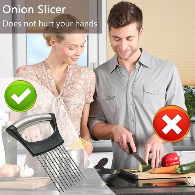 Alt view image 2 of 7 - Onion Holder for Slicing, Stainless Steel Lemon Slicer Vegetable Cutter Onion Slicer Holder, Kitchen Chopper Slicing Assistant Tool for Potato Tomato Cucumber Avocados Fruits Eggs Meat