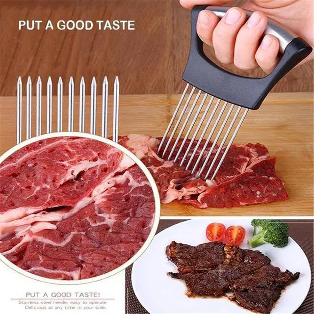 Alt view image 4 of 7 - Onion Holder for Slicing, Stainless Steel Lemon Slicer Vegetable Cutter Onion Slicer Holder, Kitchen Chopper Slicing Assistant Tool for Potato Tomato Cucumber Avocados Fruits Eggs Meat
