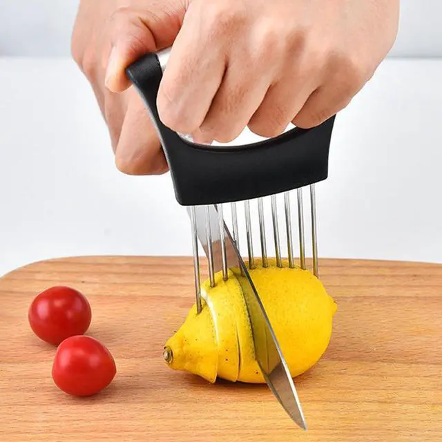Alt view image 5 of 7 - Onion Holder for Slicing, Stainless Steel Lemon Slicer Vegetable Cutter Onion Slicer Holder, Kitchen Chopper Slicing Assistant Tool for Potato Tomato Cucumber Avocados Fruits Eggs Meat