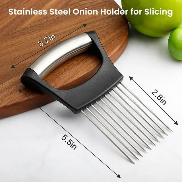 Alt view image 6 of 7 - Onion Holder for Slicing, Stainless Steel Lemon Slicer Vegetable Cutter Onion Slicer Holder, Kitchen Chopper Slicing Assistant Tool for Potato Tomato Cucumber Avocados Fruits Eggs Meat