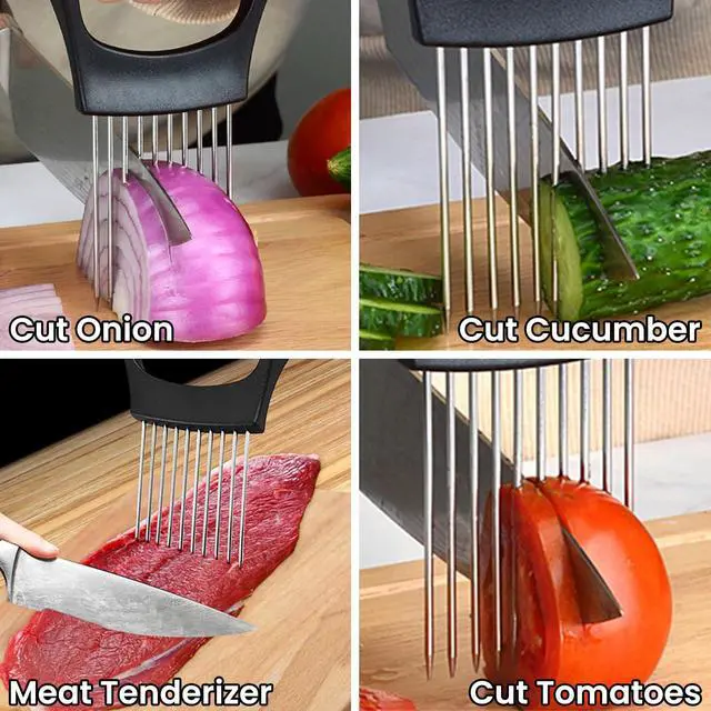 Alt view image 7 of 7 - Onion Holder for Slicing, Stainless Steel Lemon Slicer Vegetable Cutter Onion Slicer Holder, Kitchen Chopper Slicing Assistant Tool for Potato Tomato Cucumber Avocados Fruits Eggs Meat