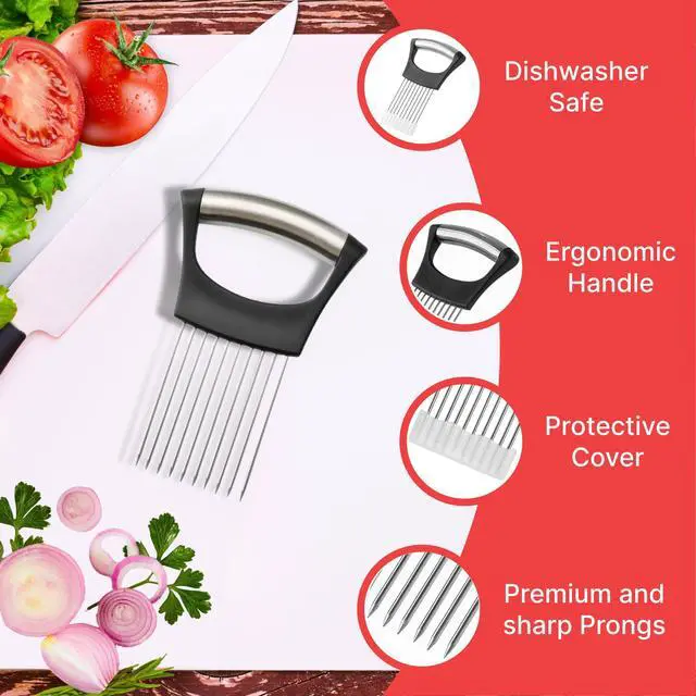 Alt view image 2 of 6 - Holder For Slicing, Stainless Steel Onion Cutter, Vegtable And Fruit Slicer, Onion Slicing Tool Of Potato, Egg, Avocado, Meat, Lemon And Other Kitchen Utensils