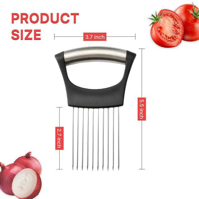 Alt view image 3 of 6 - Holder For Slicing, Stainless Steel Onion Cutter, Vegtable And Fruit Slicer, Onion Slicing Tool Of Potato, Egg, Avocado, Meat, Lemon And Other Kitchen Utensils