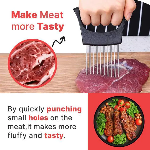 Alt view image 5 of 6 - Holder For Slicing, Stainless Steel Onion Cutter, Vegtable And Fruit Slicer, Onion Slicing Tool Of Potato, Egg, Avocado, Meat, Lemon And Other Kitchen Utensils