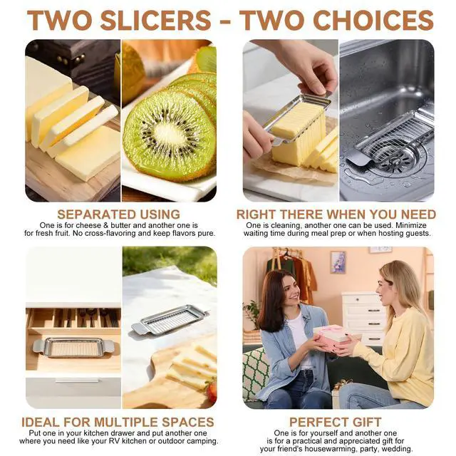 Alt view image 2 of 7 - 2Pcs Cheese Slicer & Butter Slicer Cutter for Block Cheese, Butter Squares
