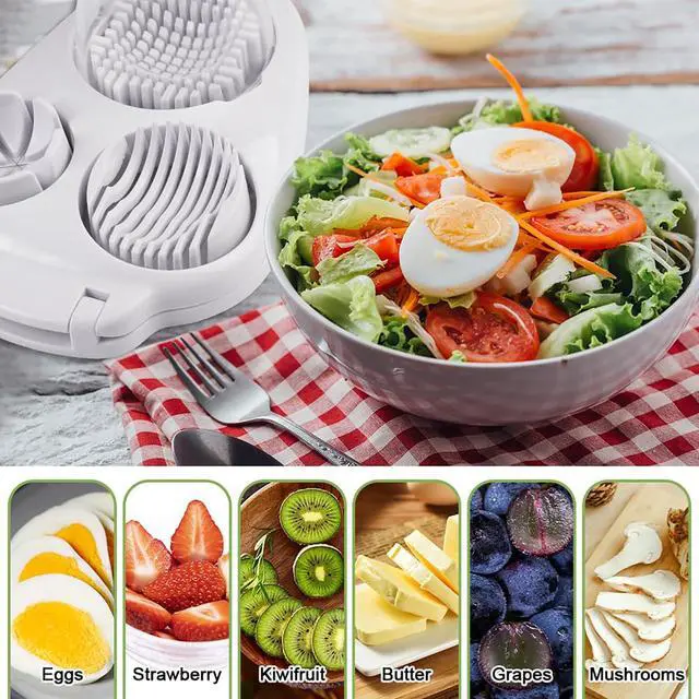 Alt view image 3 of 7 - 3 in 1 Egg Slicer for Hard Boiled Eggs with Cleaning Brush, Multipurpose 3-Way Cutter with 3 Slice Modes, Heavy Duty, Hard Boiled Egg Cutter & Fruit Slicer, Dishwasher Safe (White)