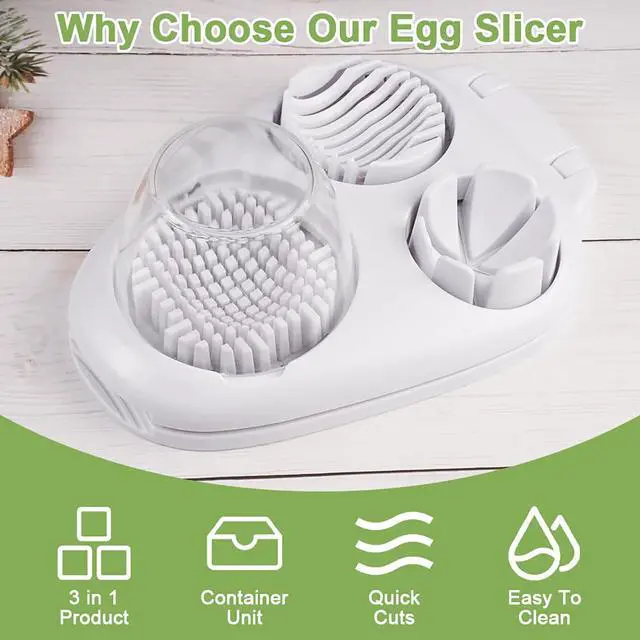 Alt view image 4 of 7 - 3 in 1 Egg Slicer for Hard Boiled Eggs with Cleaning Brush, Multipurpose 3-Way Cutter with 3 Slice Modes, Heavy Duty, Hard Boiled Egg Cutter & Fruit Slicer, Dishwasher Safe (White)