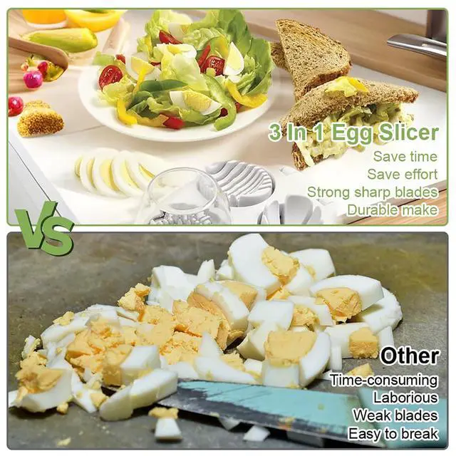 Alt view image 5 of 7 - 3 in 1 Egg Slicer for Hard Boiled Eggs with Cleaning Brush, Multipurpose 3-Way Cutter with 3 Slice Modes, Heavy Duty, Hard Boiled Egg Cutter & Fruit Slicer, Dishwasher Safe (White)
