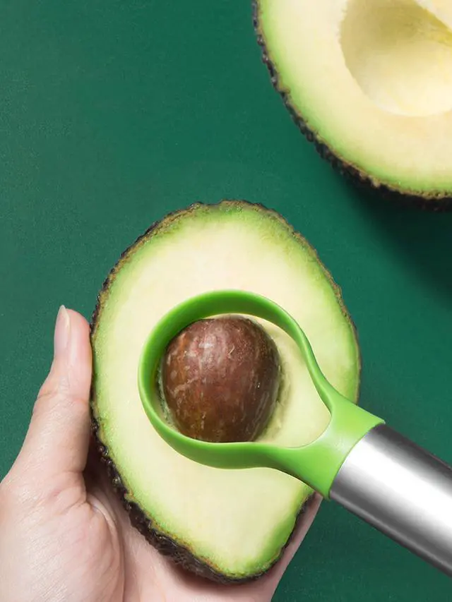 Alt view image 2 of 6 - Avocado Slicer Tool 2-in-1 Avocado Cutter & Saver | Stainless Steel Avocado Knife & Pitter | Multi-Function Fruit Cutter for Dragon Fruit, Kiwi, Papaya | Dishwasher Safe