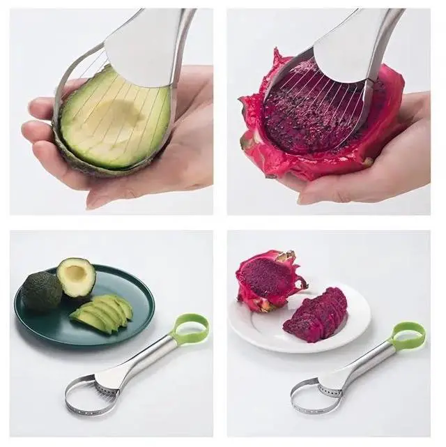 Alt view image 4 of 6 - Avocado Slicer Tool 2-in-1 Avocado Cutter & Saver | Stainless Steel Avocado Knife & Pitter | Multi-Function Fruit Cutter for Dragon Fruit, Kiwi, Papaya | Dishwasher Safe