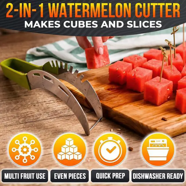 Alt view image 4 of 7 - 2-in-1 Watermelon Slicer Cutter Tool, Stainless Steel, Cubes & Slices